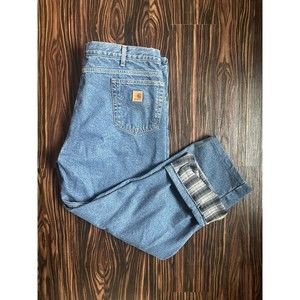 Carhartt Flannel Lined Blue Denim jeans mens Medium wash Size 42x30
